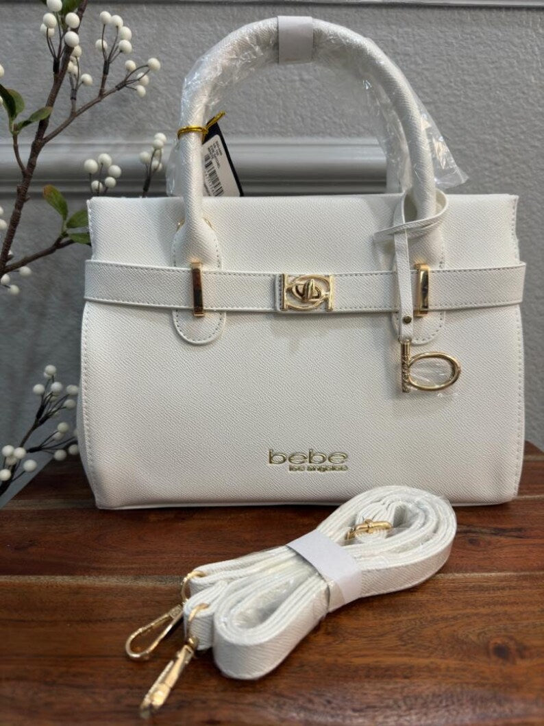 White Bebe Purse with Gold Trim