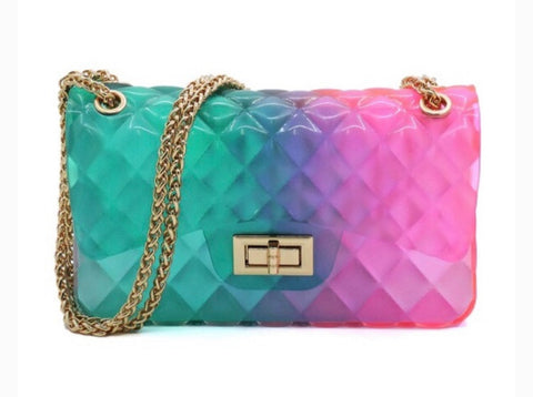 Teal and pink Ombre crossbody long strap Jelly Purse